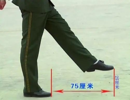 队列条令中规定的正步两脚间距离和脚的高度