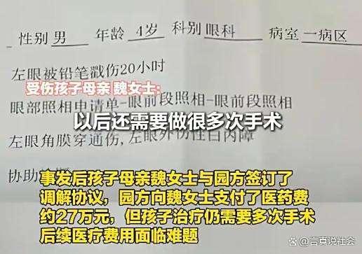 被戳伤失明男孩家长回应获赔272万 幼儿园安全责任重大