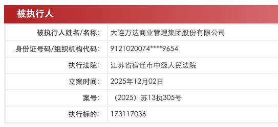 大连万达商管被执行1.73亿