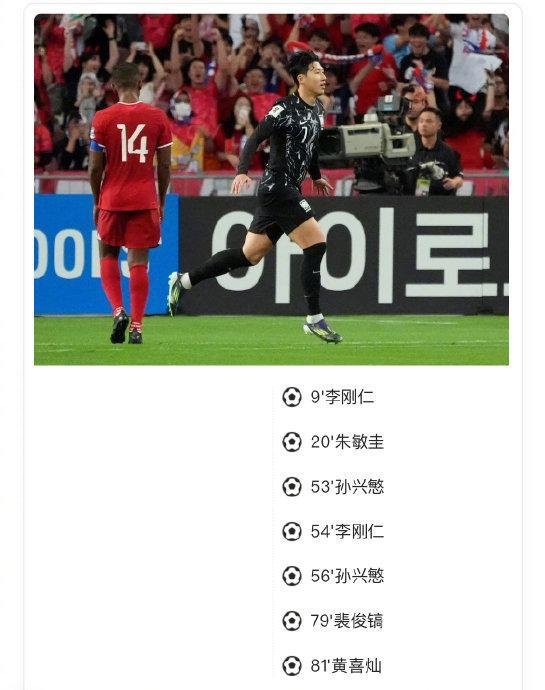 韩国7-0新加坡 孙兴慜梅开二度，韩国锁定小组头名