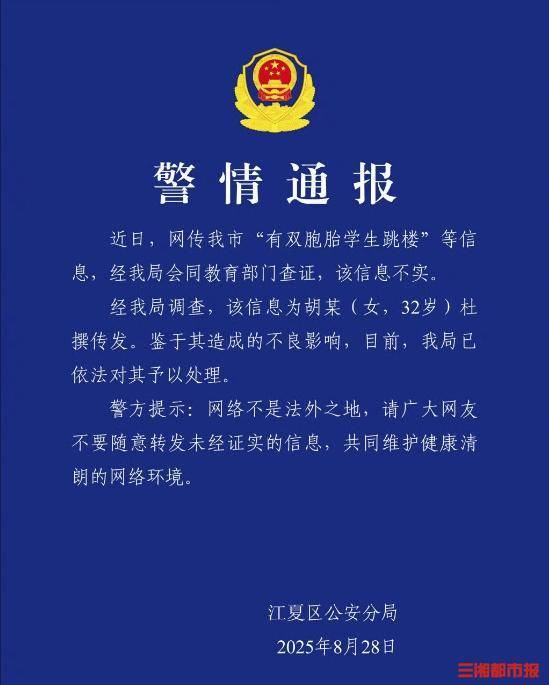 武漢辟謠雙胞胎因暑假作業(yè)跳樓 虛假信息已被處理