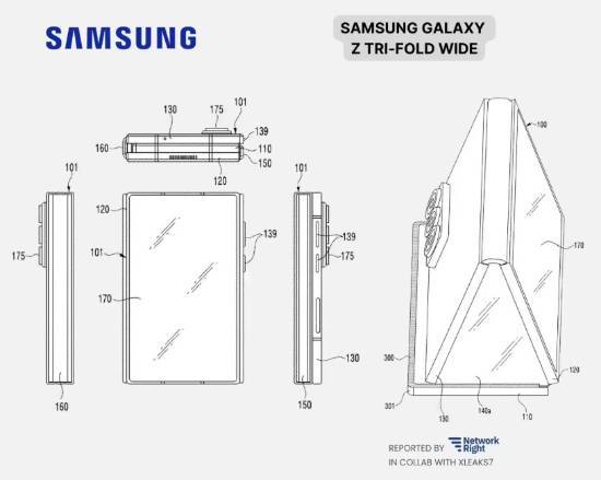 三星阔屏三折叠手机曝光 全新铰链方案亮相