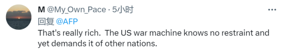 美就中方演习敦促“克制”遭网友嘲讽 美国战争机器不懂得克制，却要求其他国家克制