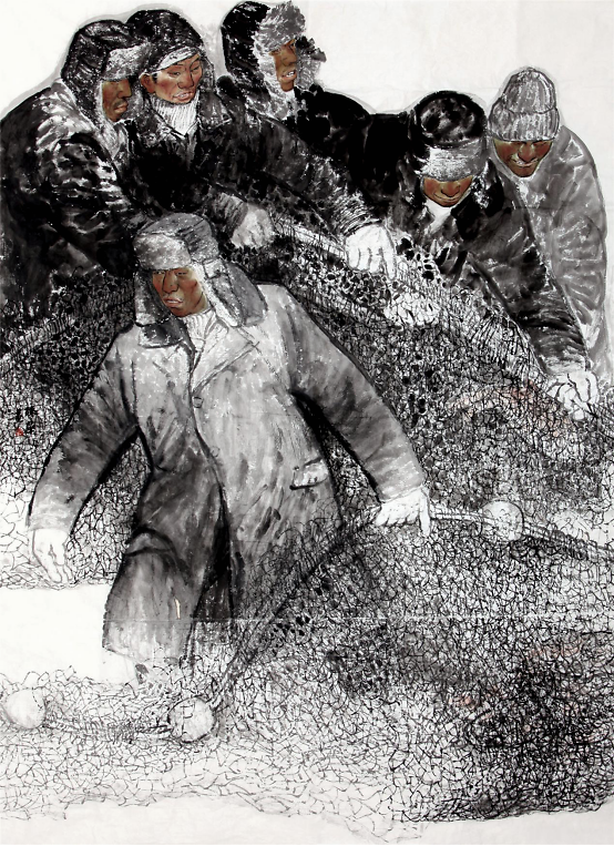 千里冰封望祭湖,雪中冬捕竞纷呈——著名画家陈华《冬捕人物》描绘查干湖上渔人的伟岸身影_山东站_中华网