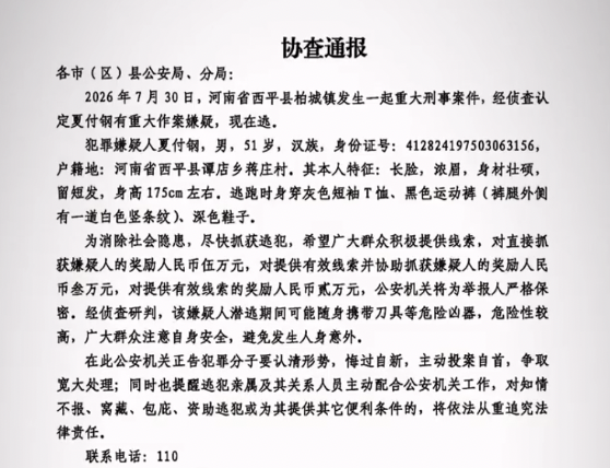 河南西平刑案嫌犯逃窜时伤害多人 嫌疑人已被抓获
