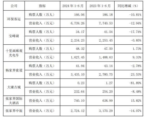 张家界：上半年净利润-6116.29万元，入境旅游收入大增