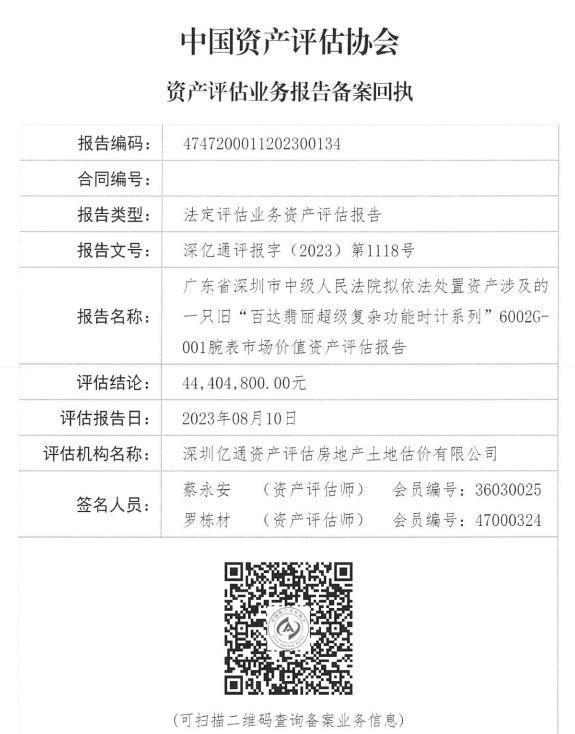 深圳法院挂拍两块顶级百达翡丽腕表 起拍价大幅下调