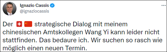 瑞士外长因班机故障被迫取消访华：我对此感到遗憾