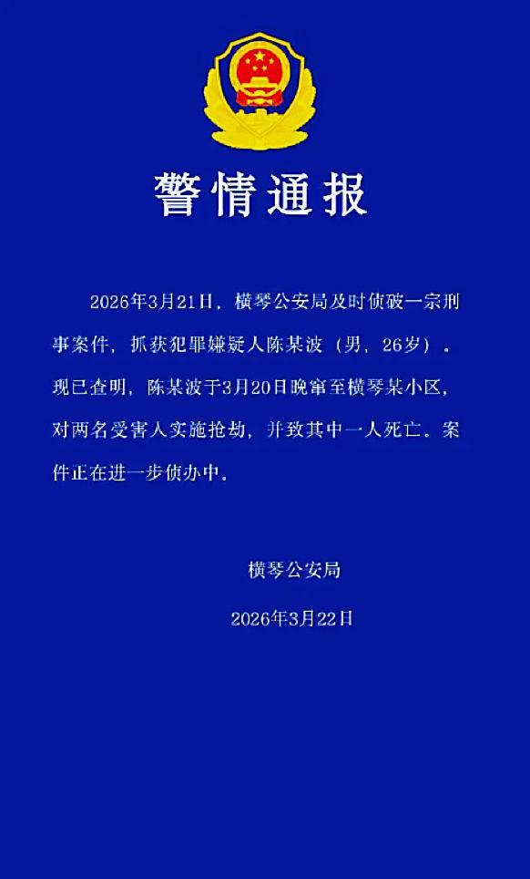 广东官方通报26岁男子抢劫案