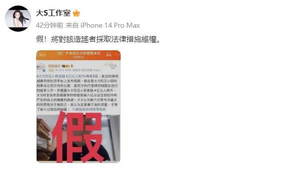 大S方恢复索赔4亿传言：将对责难者收受法律治安