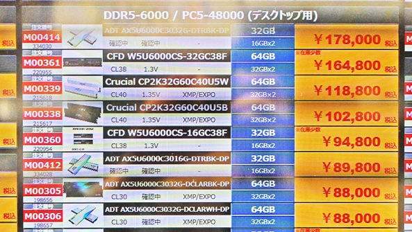 日区DDR5内存价格最高狂降22% 创下四个月新低