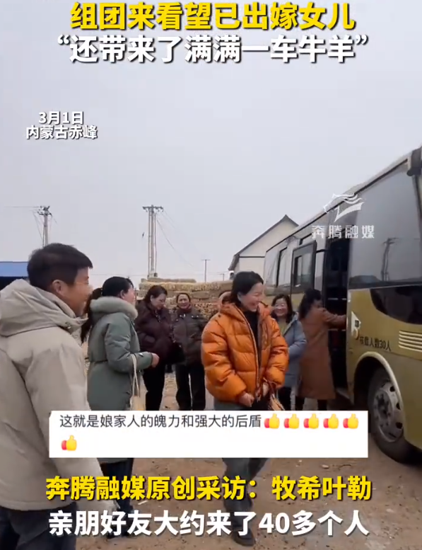 娘家人带一卡车牛羊来看望出嫁女子 亲朋40余人组团探望