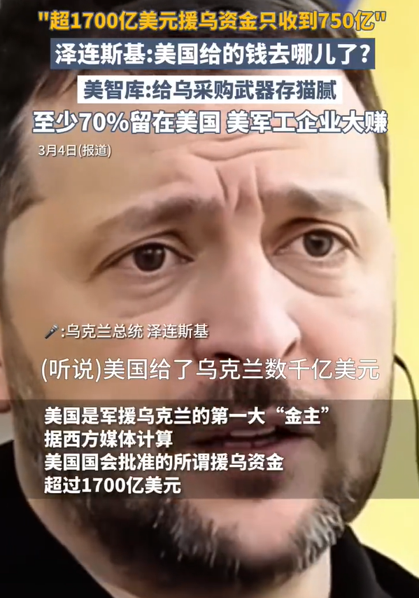 美“援烏資金”至少70%被留美國