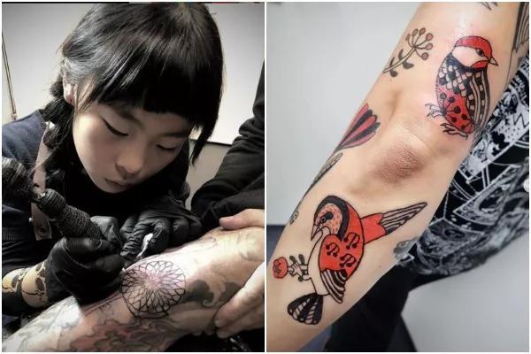 8岁用爸爸身体作画 她成了世界年龄最小的纹身师