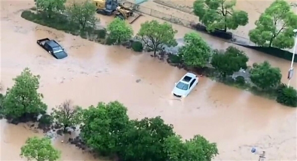 江西宜春暴雨成灾:很多车辆被淹，不少居民上街抓鱼