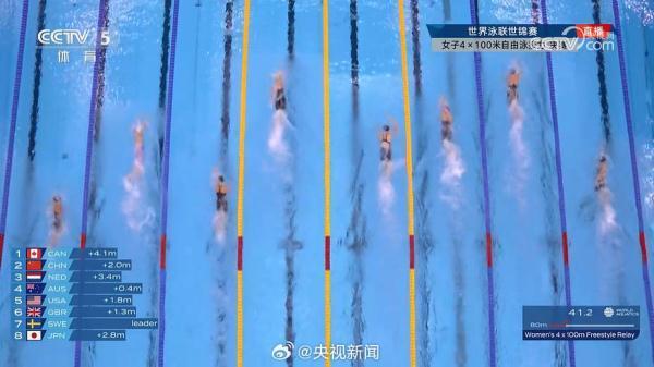 中国队女子4×100米自由泳接力摘铜 破三项亚洲纪录