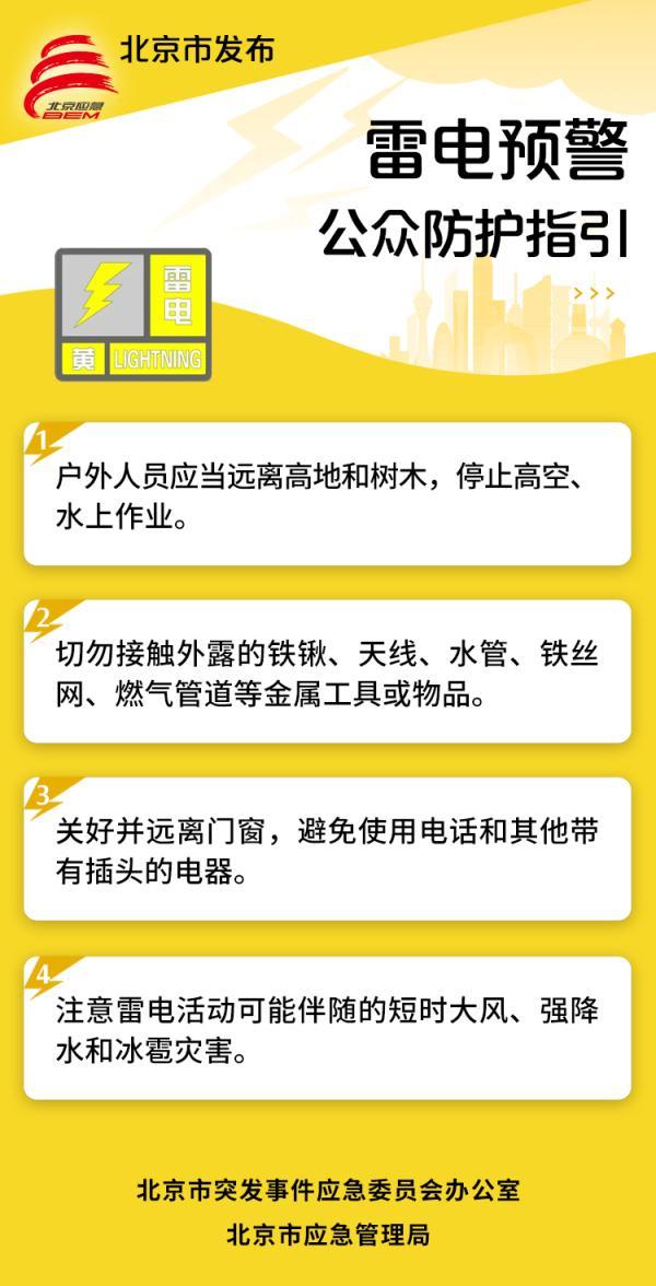 北京市发布雷电黄色预警，公众防护指引请收好