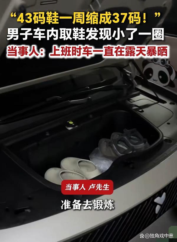 43码拖鞋放车内一周晒成37码