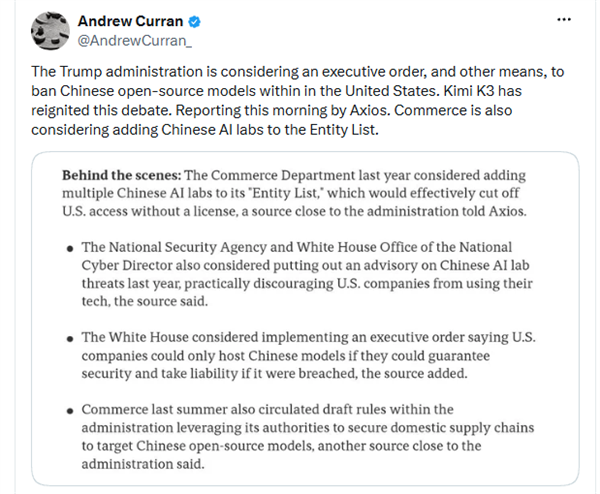 Kimi的开源模型引爆了特朗普的AI阵营