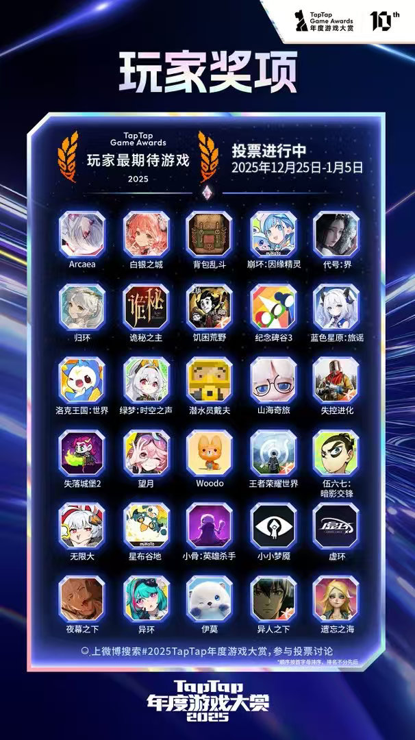 2025TapTap年度游戏投票