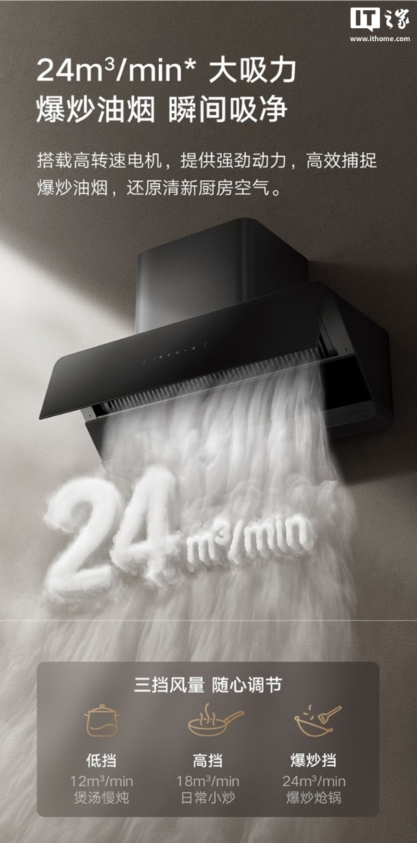 预售价 1299 元：小米米家智能吸油烟机 2 侧吸版，24m³/min 大吸力、63dB（A）降噪设计