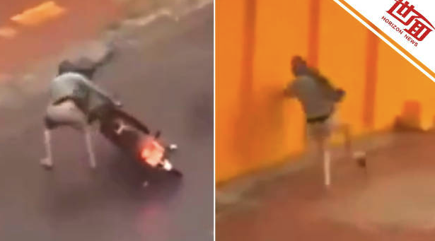 台风海鸥已登陆越南 台风天一男子弃车后被吹到撞墙