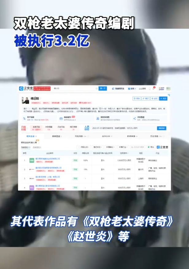 双枪老太婆编剧傅晓阳被执行超3亿