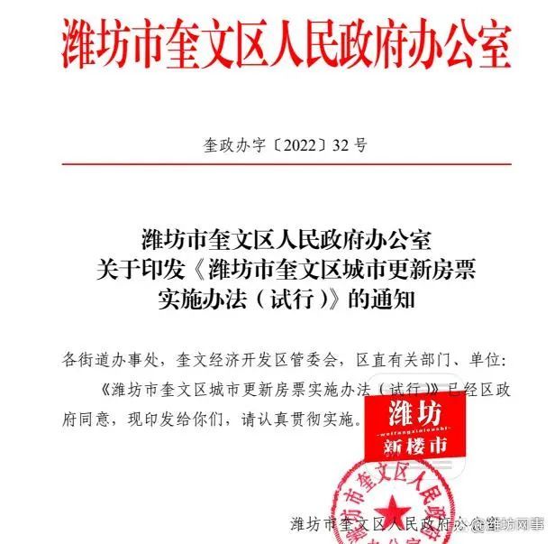 潍坊奎文区推出“房票”+城市更新政策，房屋征迁放大招