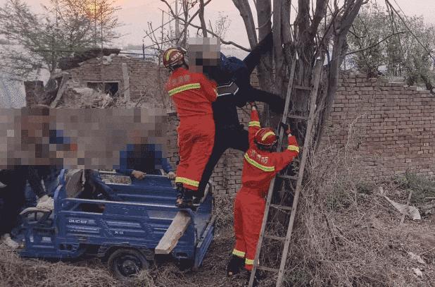 男子爬树被卡倒挂7个多小时 消防紧急救援