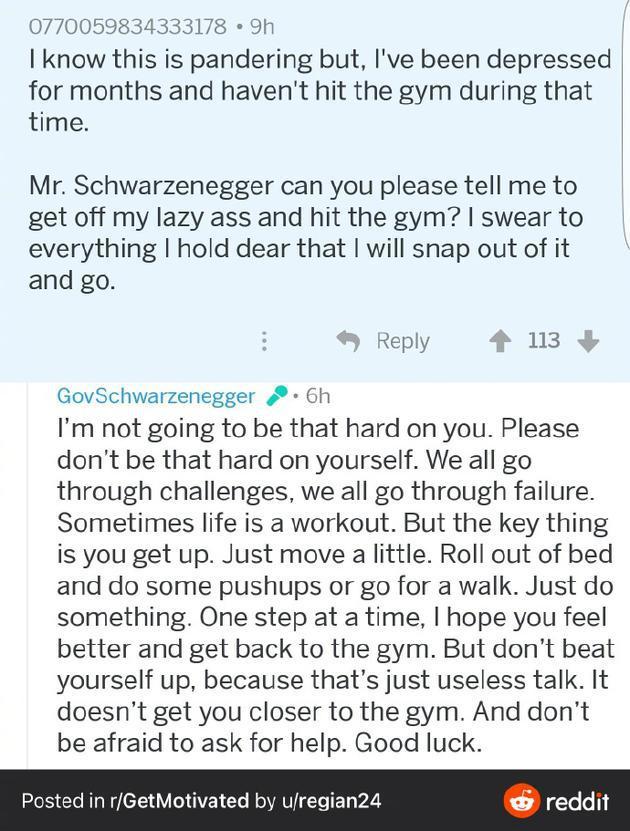 网友喊话施瓦辛格让他骂醒自己 本尊暖心回复