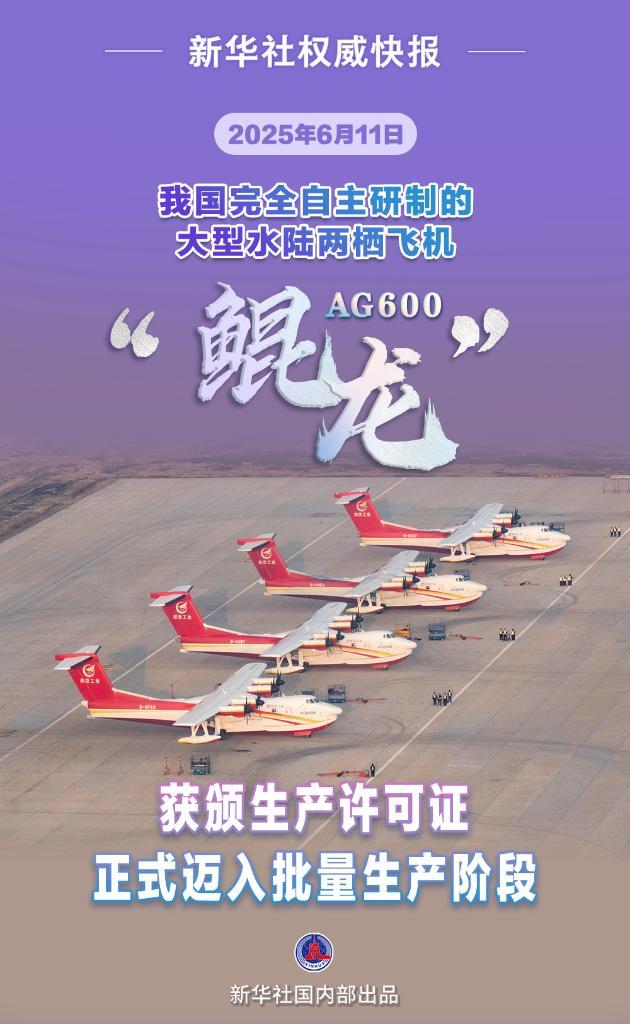 AG600鯤龍獲頒生產(chǎn)許可證 正式邁入批量生產(chǎn)階段