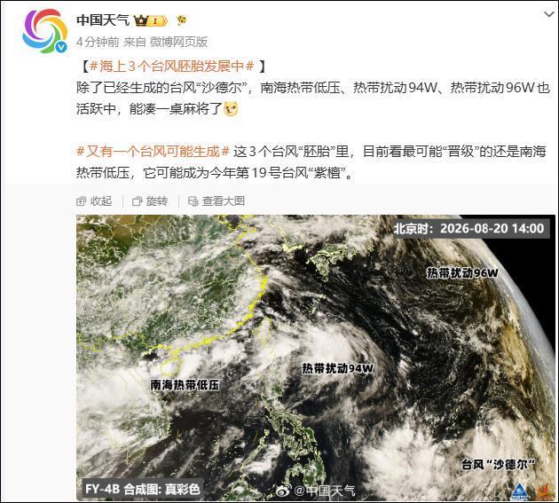 第19号台风紫檀也有消息了 南海热带低压或“晋级”