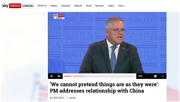 莫里森最新表态：澳大利亚仍致力于＂与中国接触＂