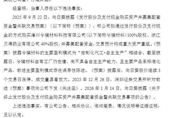 因重组预案注水向日葵收510万元罚单 误导性陈述受惩