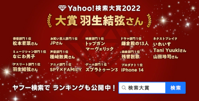雅虎搜索大奖2022公布 《斯普拉遁3》登顶游戏部门