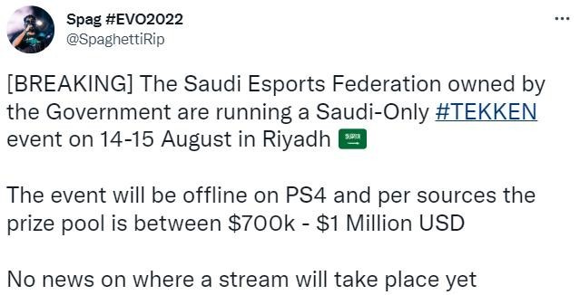 沙特计划本月举办《铁拳》锦标赛 奖金最高达100万美元