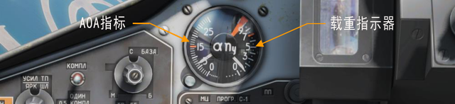 AoA指示器和载重指示器（加速度计）<br><br>迎角（AoA）指示器和加速度计显示当前迎角和G负载。指示器的左侧显示度数的AoA，右侧显示G负荷。