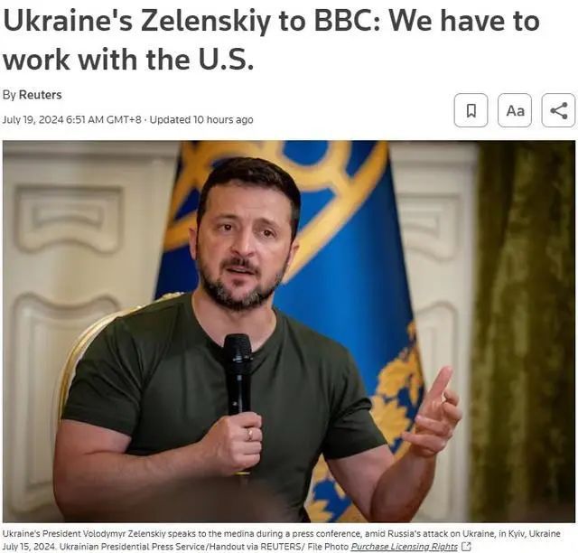 泽连斯基：如果特朗普胜选，乌克兰只能……