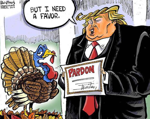 赦免感恩节火鸡的特朗普被问“是否会赦免自己”，笑而不语转身就走