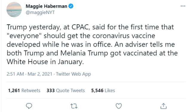 伊万卡公开接种疫苗照片，并呼吁大众尽快接种