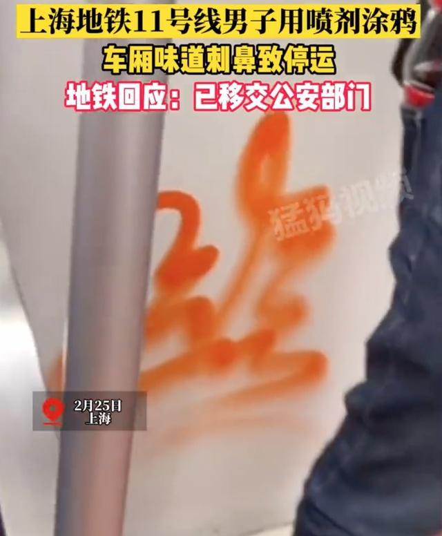 上海地铁一男子涂鸦致列车停运，已移交公安处理