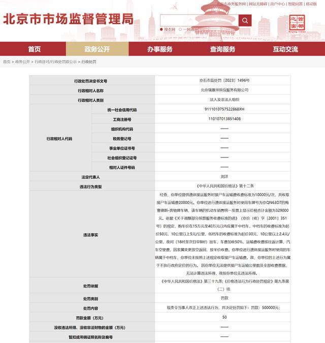 北京一殡葬公司被罚50万：接尸车单次收费1万！