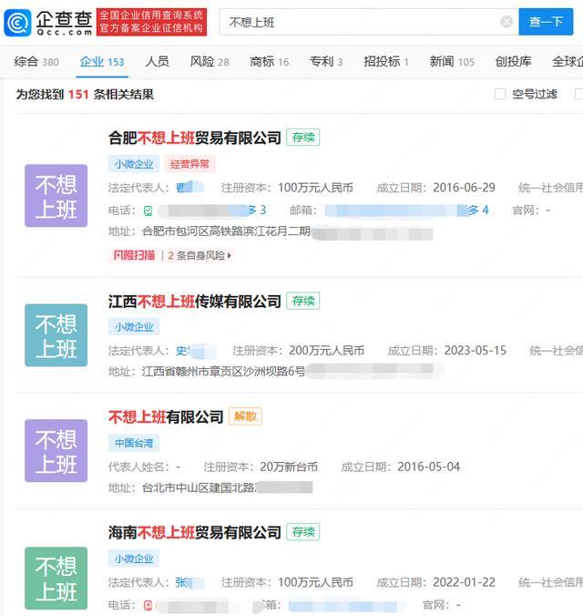 超百家公司名叫“不想上班” 有19家并非只是说说