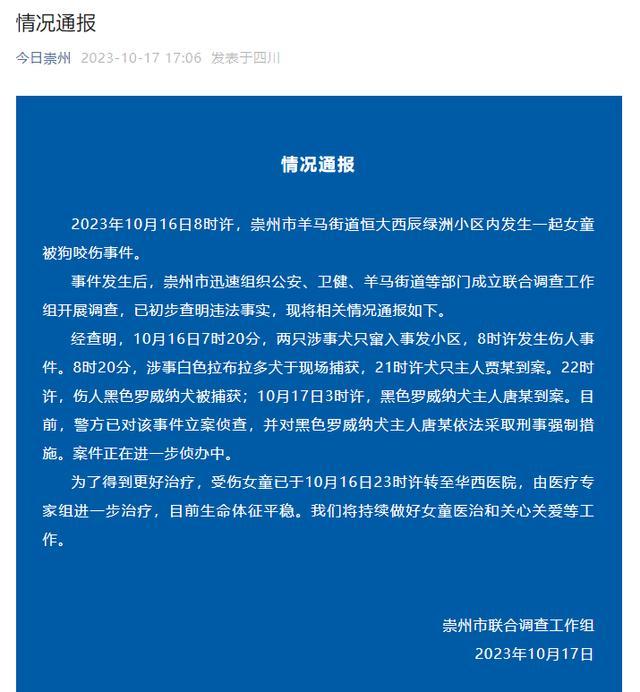 撕咬女童恶犬黑狗主人唐某被采取刑事措施被抓 主动投案承认错误