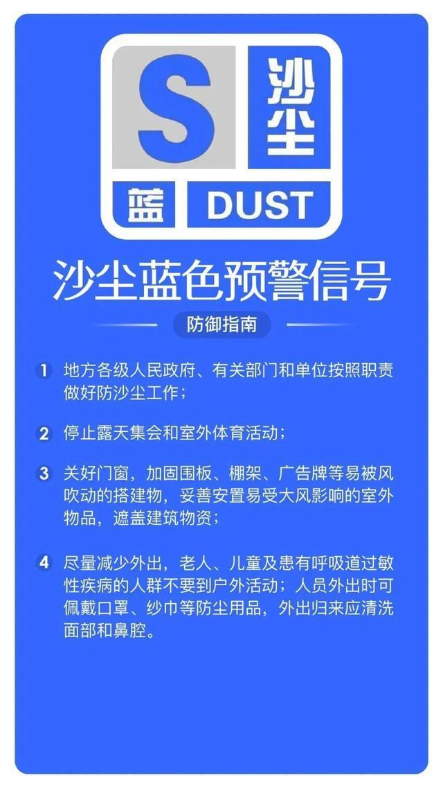 北京发布沙尘蓝色预警，预计今早至下午有沙尘天气，请注意防范