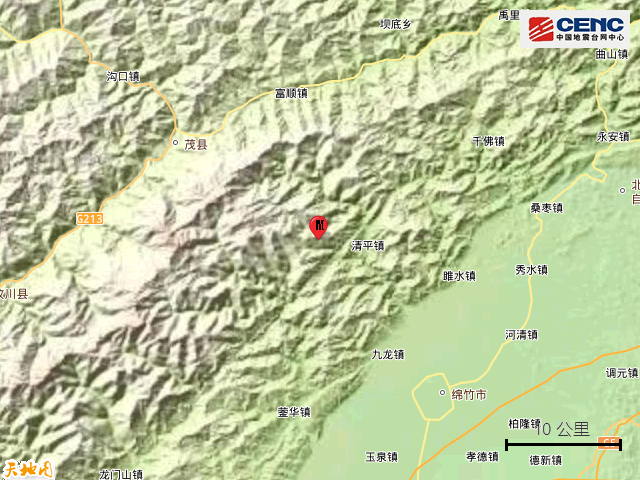 四川德阳绵竹市发生3.0级地震 震源深度13千米