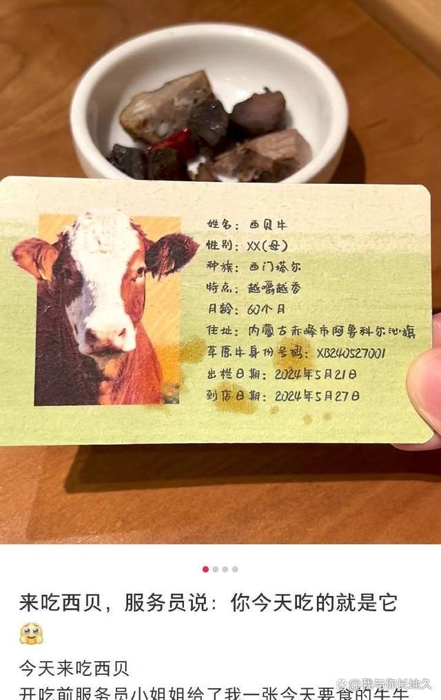 门店回应给食客发被吃牛的“身份证”