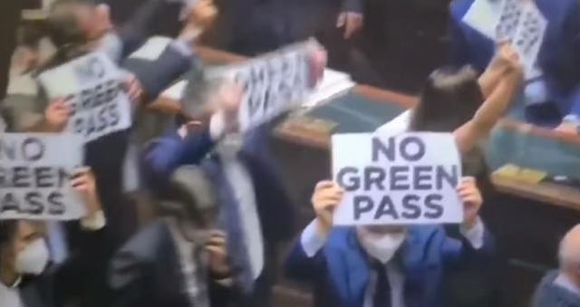 意大利议会爆发混战：极右议员为抗议防疫“绿色通行证”大喊大叫