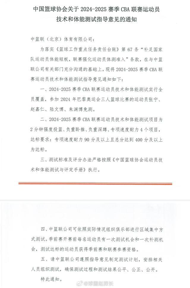 CBA新赛季实行全员体测：张宁等四人免测 达标才可参加季前赛与联赛 ——体能门槛提升竞争激烈性