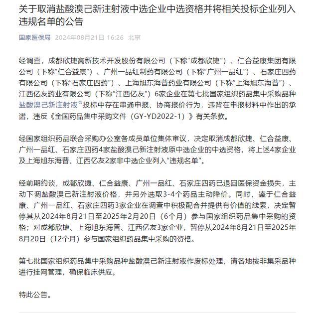 💰欢迎进入🎲官方正版✅6家企业“集采串标”处理结果出炉 违规企业面临严格制裁